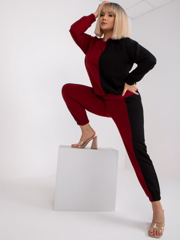 Wholesale Burgundy Black Plus Size Sweatsuit Set in Amishi Cotton