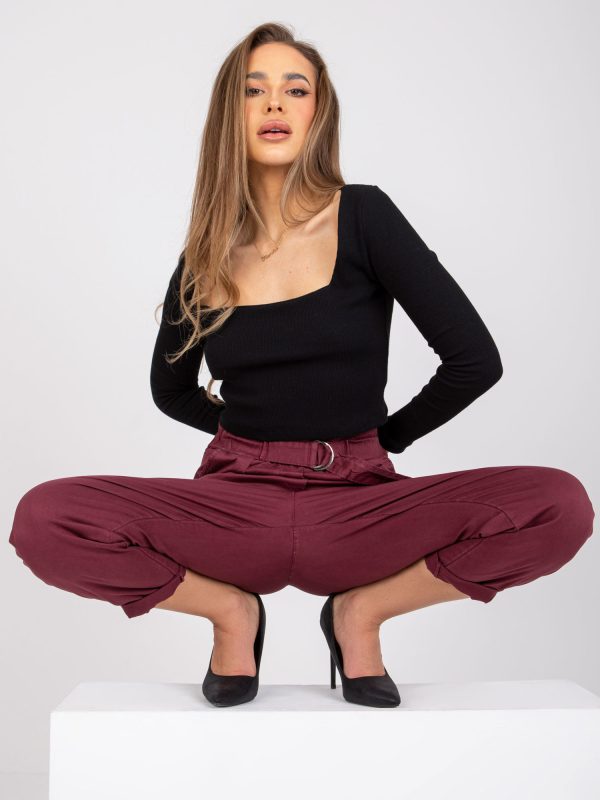 Wholesale Burgundy Cabrera Cotton High Waist Pants