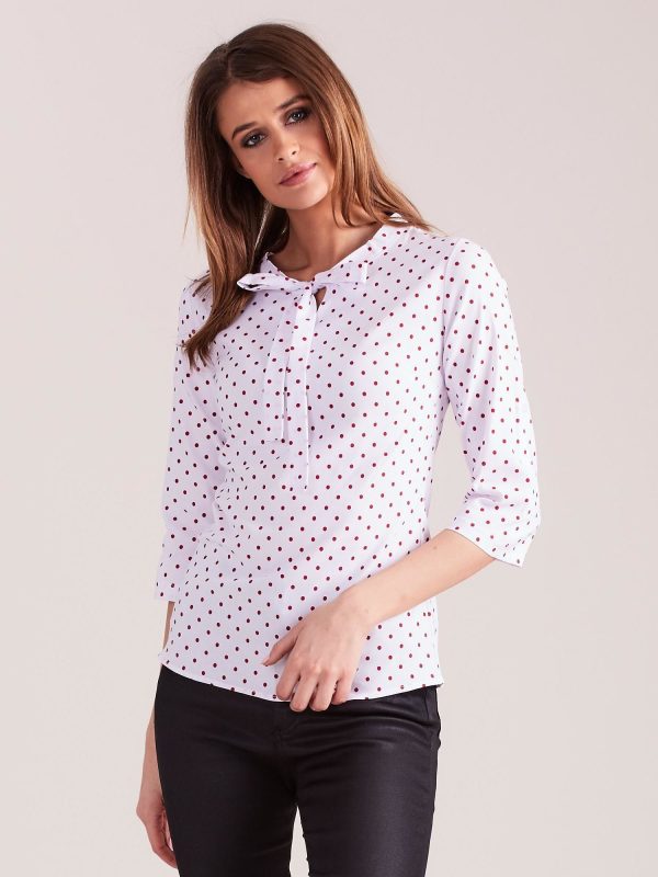 Wholesale White blouse with red dots with binding