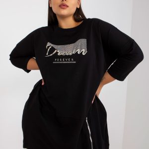 Wholesale Black plus size cotton tunic with lettering