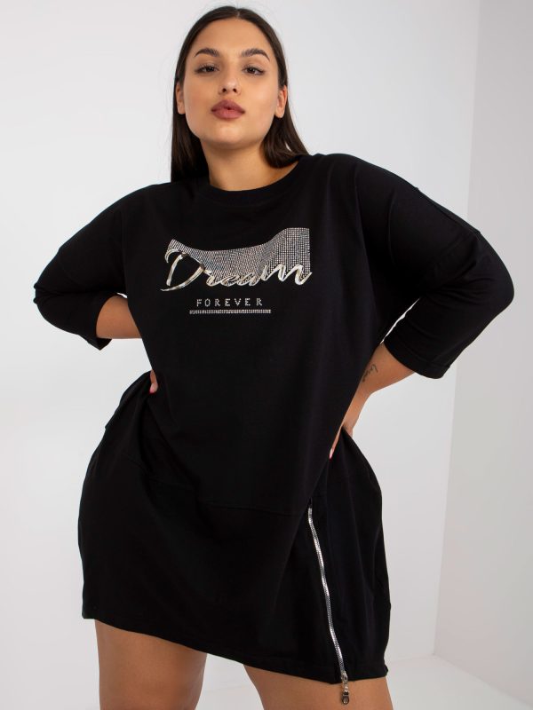 Wholesale Black plus size cotton tunic with lettering