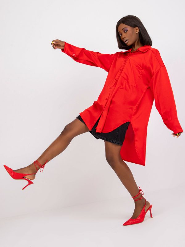 Wholesale Red oversize shirt with collar