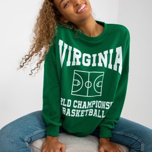 Wholesale Dark green oversized sweatshirt with print and round neckline