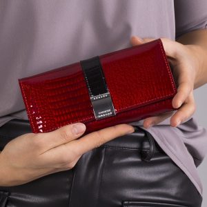 Wholesale Red patent leather wallet with rhinestones