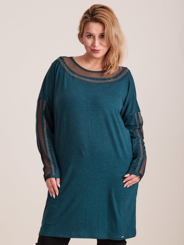 Wholesale Dark green tunic with plus size rhinestones