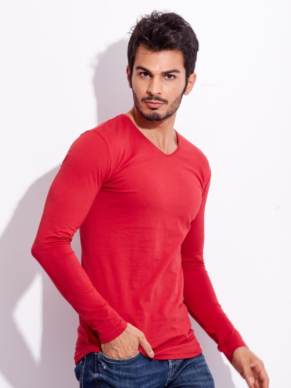 Wholesale Red longsleeve men's V-neck basic