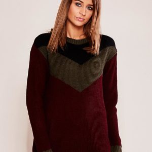 Wholesale Burgundy khaki sweater in color blocks