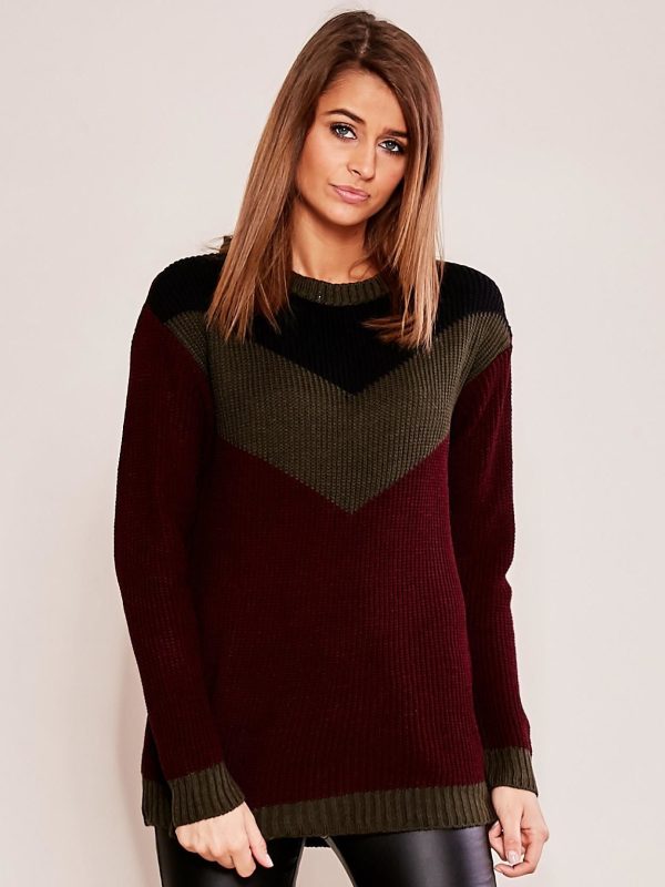 Wholesale Burgundy khaki sweater in color blocks