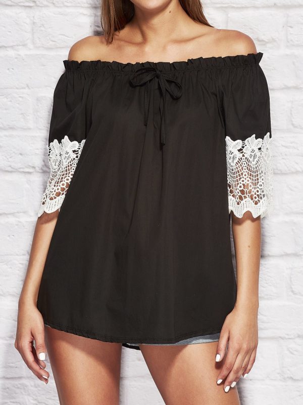 Wholesale Women's blouse with lace sleeves black