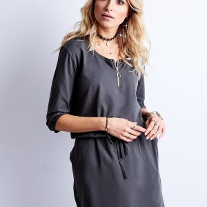 Wholesale Graphite cotton dress with pockets