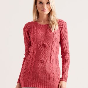 Wholesale Dark pink knitted sweater with braids