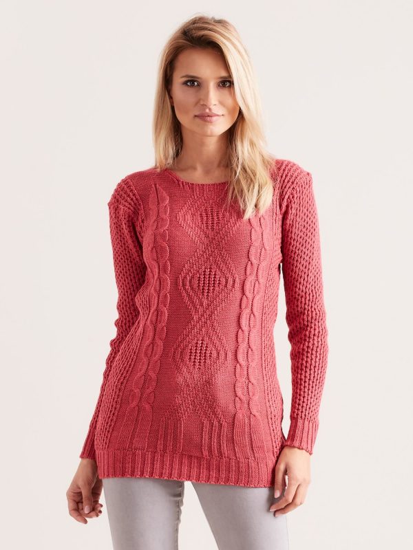 Wholesale Dark pink knitted sweater with braids