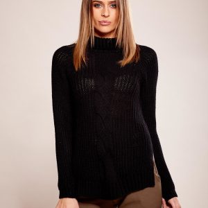 Wholesale Black sweater in braid with turtleneck