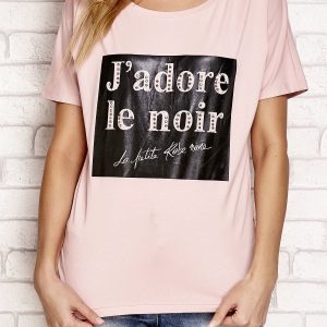 Wholesale Light pink t-shirt with inscription J'ADORE LE NOIR