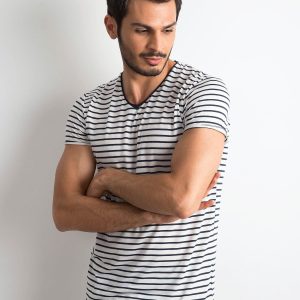 Wholesale Men's Striped T-Shirt White and Navy