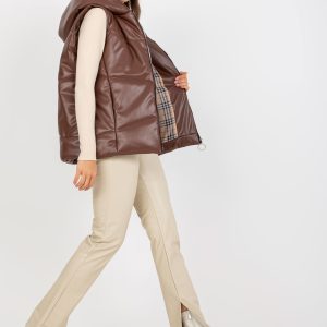 Wholesale Brown down eco leather vest with pockets