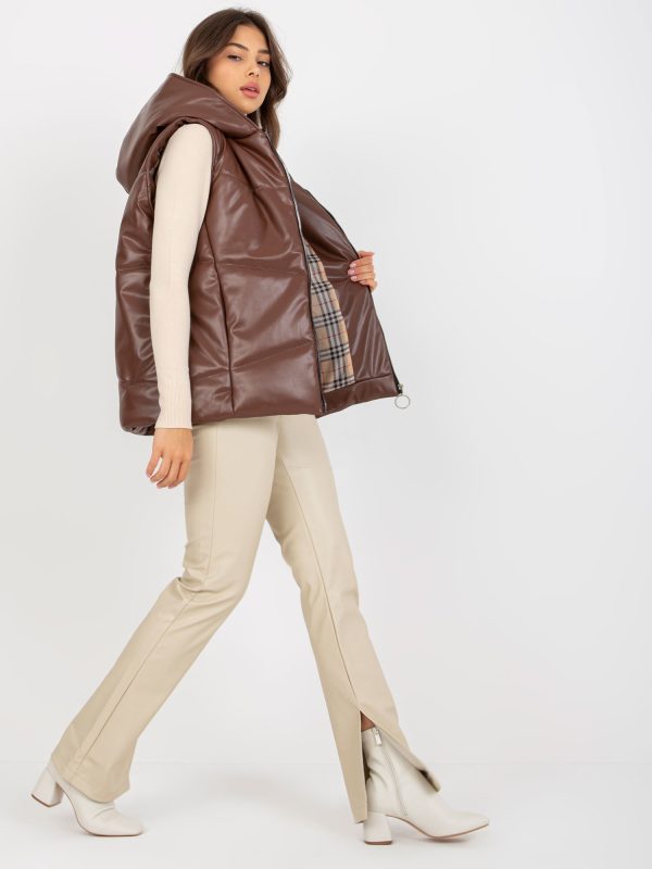 Wholesale Brown down eco leather vest with pockets