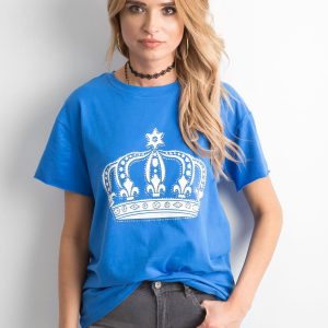 Wholesale Blue t-shirt with print and applique