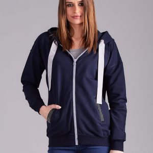 Wholesale Navy Blue Cotton Zipper Sweatshirt