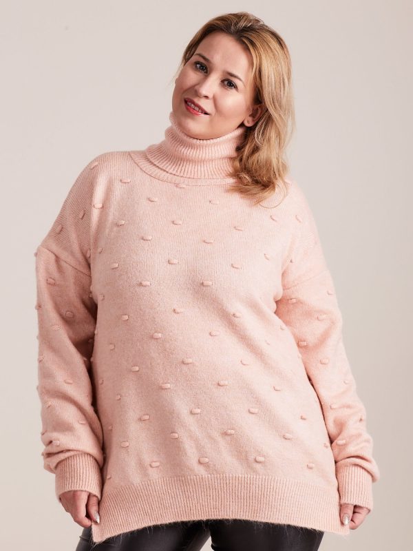 Wholesale Pale Pink Plus Size Turtleneck Sweater