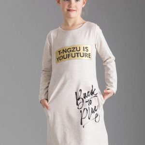 Wholesale Beige children's dress with inscriptions