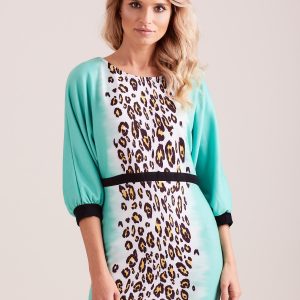 Wholesale Mint dress with leoter print and black belt