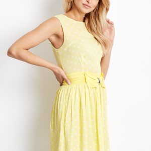 Wholesale Yellow dots dress with decorative bow