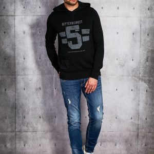 Wholesale Black men's sweater with hood and lettering