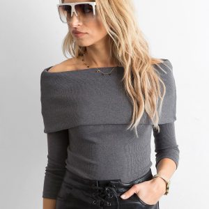 Wholesale Dark grey striped blouse with bare shoulders