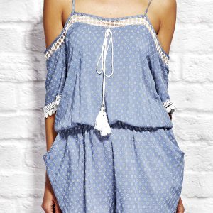 Wholesale Blue Fine Pattern Jumpsuit