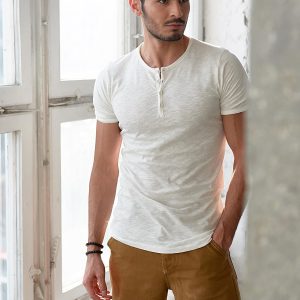 Wholesale Ecru men's t-shirt with buttons