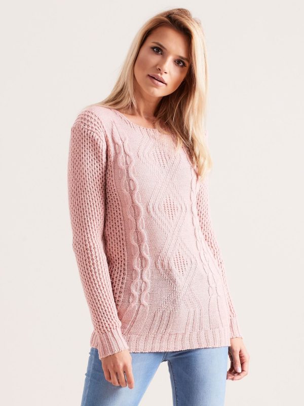 Wholesale Light pink knitted sweater with braids