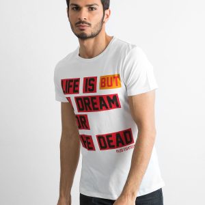 Wholesale White Men's Cotton T-Shirt with Lettering