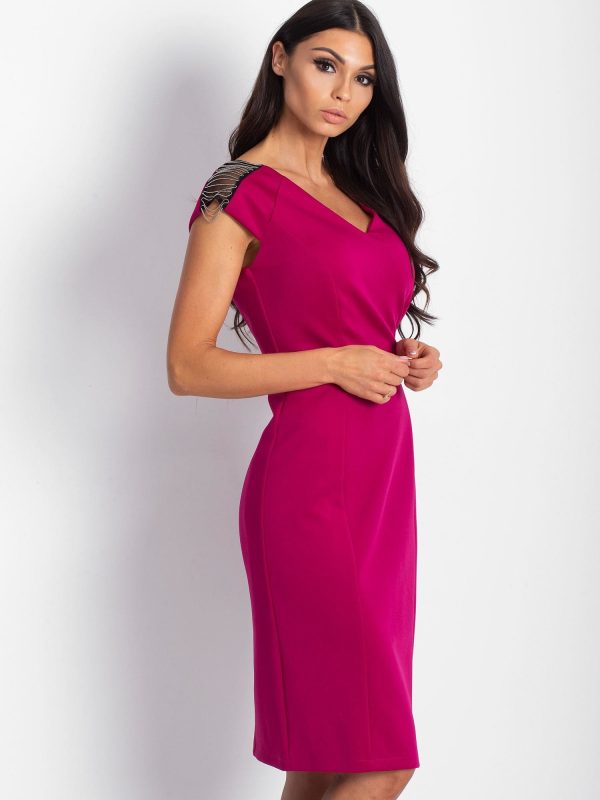 Wholesale Women's dress with chains on the shoulders dark pink