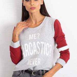 Wholesale Women's sweatshirt with the words ME? SARCASTIC? NEVER grey