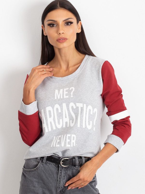 Wholesale Women's sweatshirt with the words ME? SARCASTIC? NEVER grey