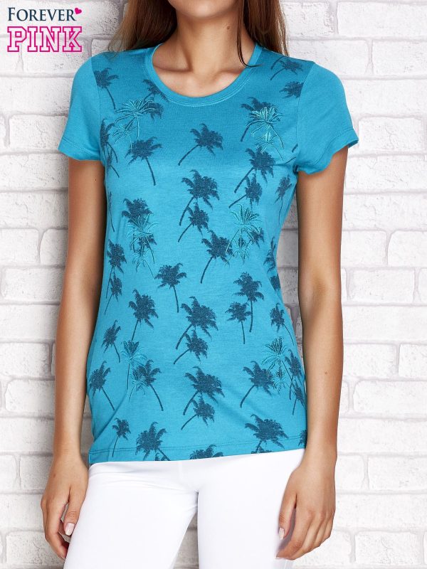 Wholesale T-shirt with palm print dark green