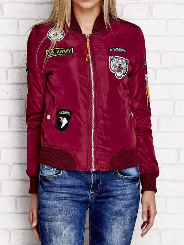 Wholesale Bomber jacket with military stripes burgundy