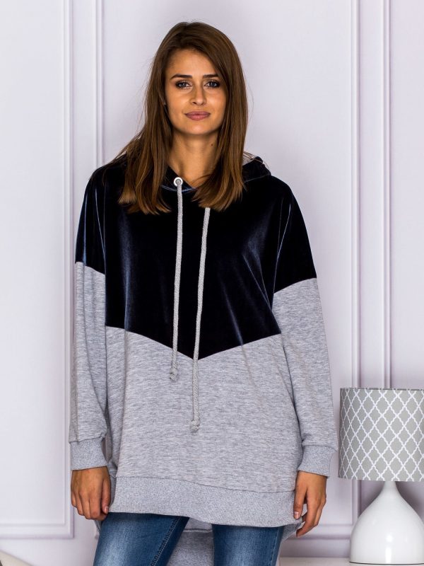 Wholesale Hooded sweatshirt with velour gray-blue