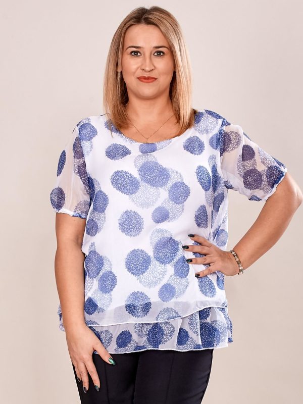 Wholesale White mist blouse with colorful patterns PLUS SIZE