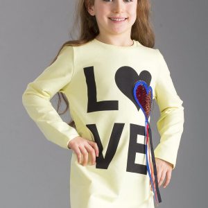 Wholesale Bright yellow girl dress with appliqué