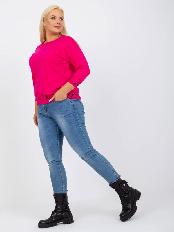 Wholesale Fuchsia-Black Plain Plus Size Sweatshirt in Charliza Cotton