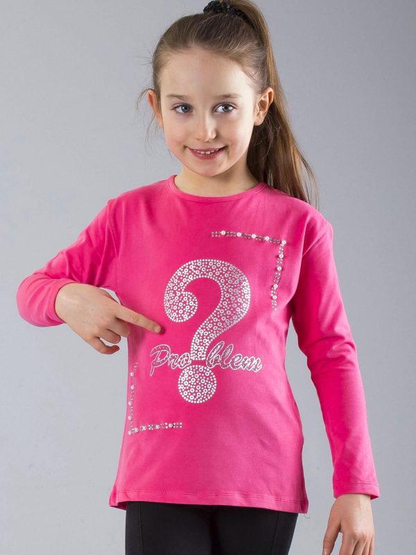 Wholesale Pink girl blouse with appliqué and pearls