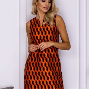 Wholesale Black and orange dress with geometric patterns