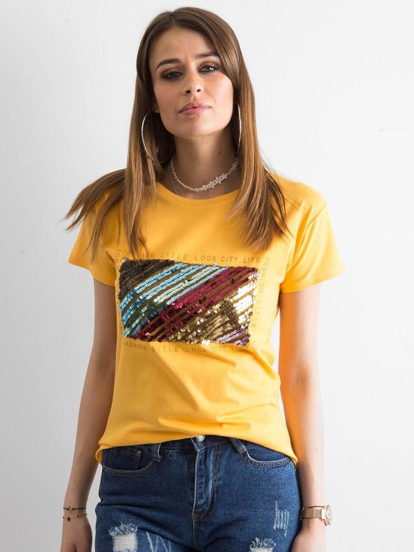 Wholesale Yellow t-shirt with sequins