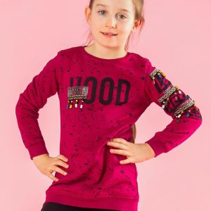 Wholesale Dark pink girl sweatshirt with print and beads