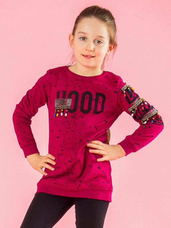 Wholesale Dark pink girl sweatshirt with print and beads