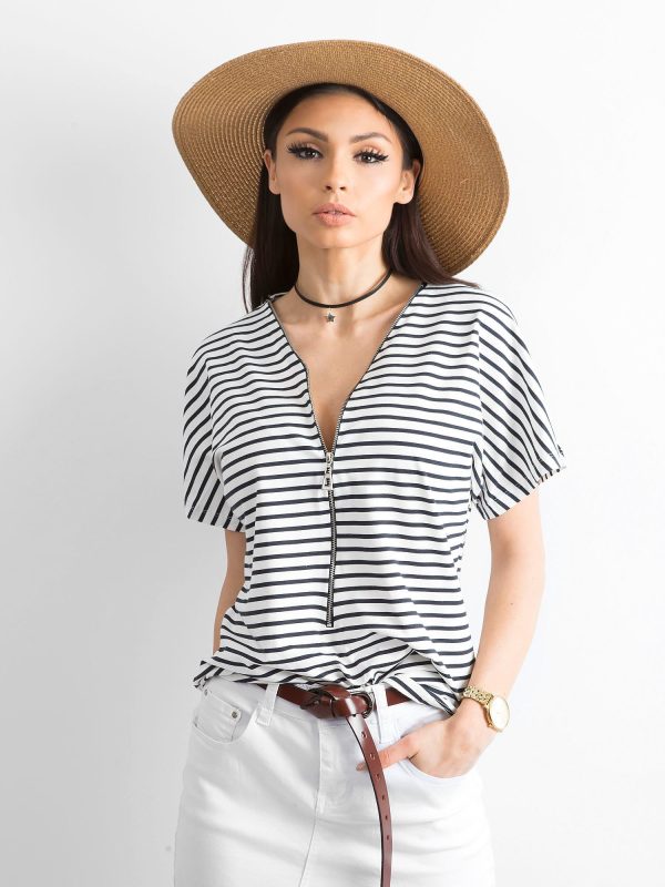 Wholesale Striped blouse with ecru zipper