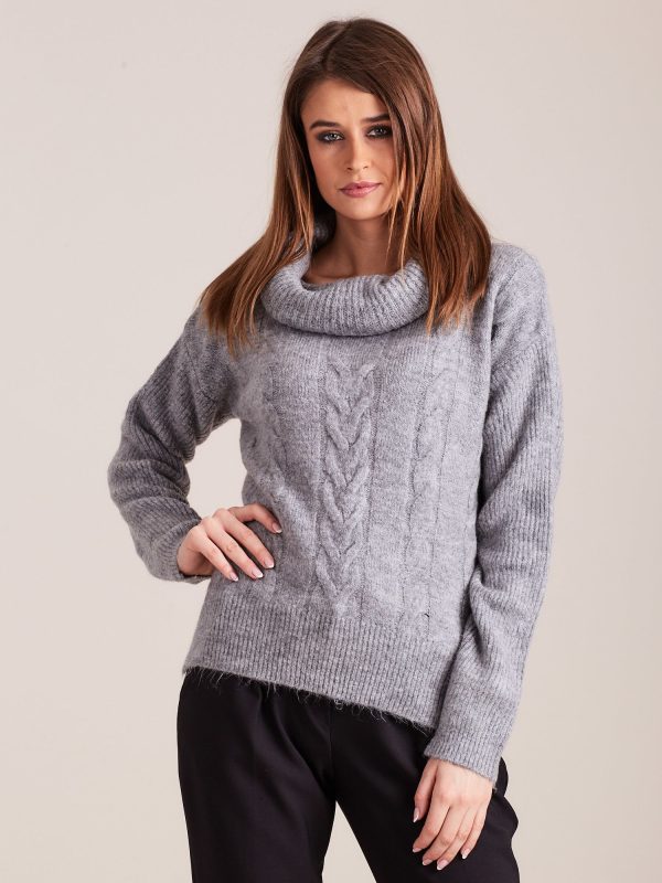 Wholesale Grey women's turtleneck sweater in braid