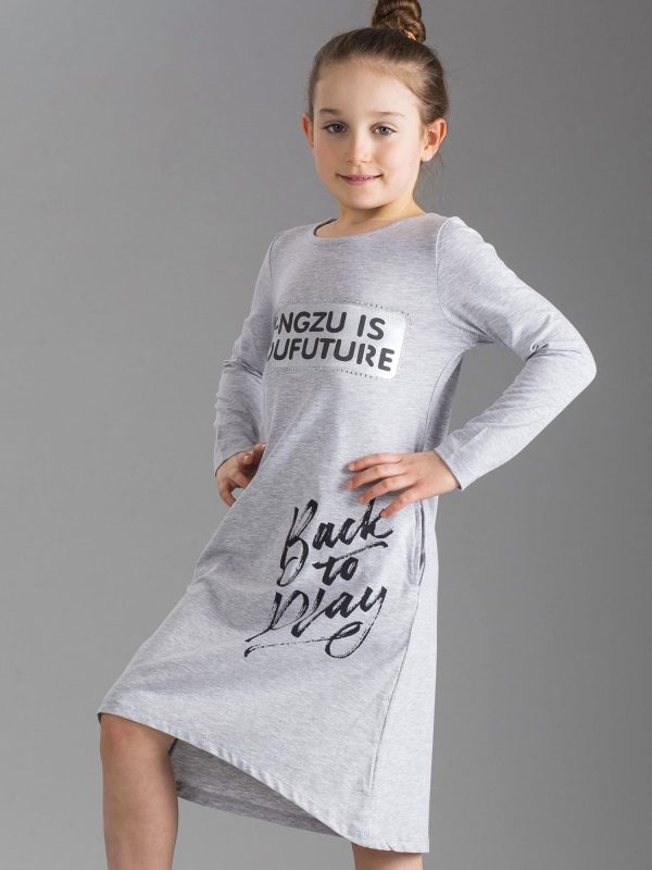 Wholesale Gray children's dress with inscriptions